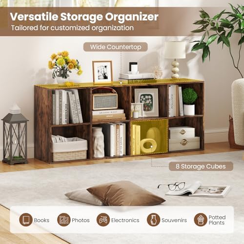 Giantex 8-Cube Bookcase, Floor Standing Bookshelf with Storage & 2 Anti-Tipping Kits, Open Storage Organizer, Cubby Wooden Book Shelf for Living Room, Study (Rustic Brown, 8-Cube)