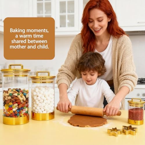 3-Pack Acrylic Storage Jars with Gold Lids – Airtight Canisters for Kitchen, Bathroom, Office | Decorative Storage for Snacks, Bath Bombs, Cotton Balls, and Small Essentials