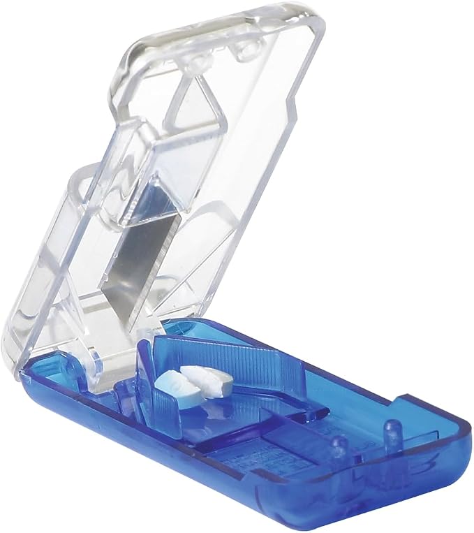 Ezy Dose Pill Cutter and Splitter with Built-in Pill Dispenser, Easy-Cut Stainless Steel Blade for Tablets, Vitamins, Medication, Portable, Travel-Size Pill Cutter for Seniors, Pets, Color May Vary