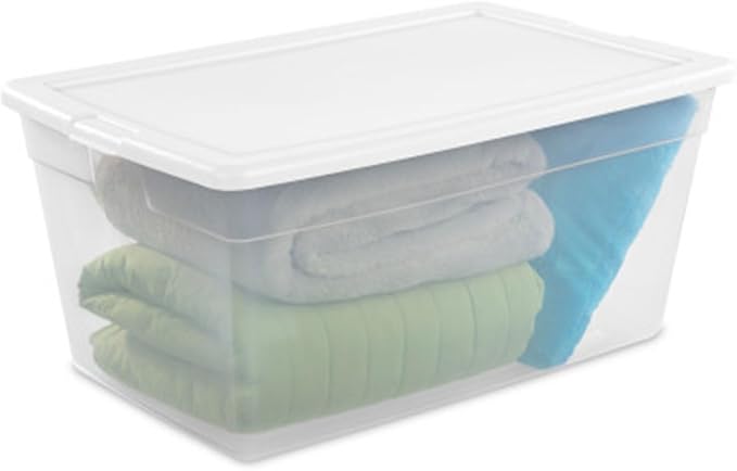 Sterilite Storage Box, Stackable Clear Plastic Bins, 90 Quart, 12-Pack | Heavy-Duty Organizing Containers with Snap-On Lids for Closet, Bathroom, and Office