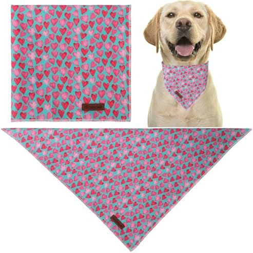 Valentine Dog Bandana - Pink Heart Triangle Bib Scarf for Small Medium Pets, Cotton Kerchief for Girl Boy Dogs or Cats, Red Puppy Bandana
