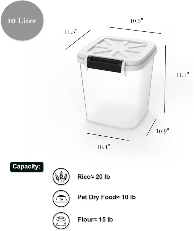 HANAMYA 20 LB Rice Storage Container with Measuring Cup, BPA free, For Rice | Grain | Pet Food | Flour, 2 count, Clear & Black