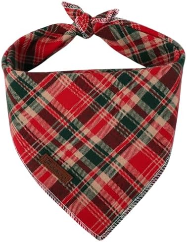 Christmas Plaid Dog Bandana–Red and Green Checked Triangle Scarf for Small Medium Large Dogs, Soft Cotton Pet Bib for Winter & New Year, Adjustable Dog Kerchief