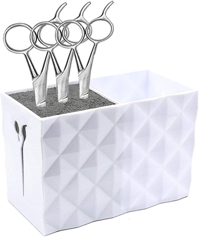 Salon Shears Rack for Hair Stylist Scissors Container for Pet Grooming Hair Cutting Organizer Storage Box Salon Shear Holder Combs Clips Brushes Hairdressing Combs Organizer (White)
