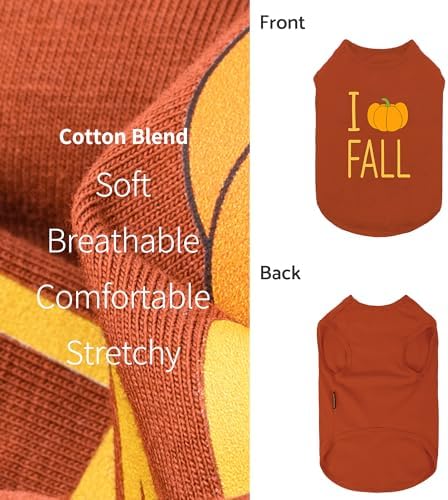Fitwarm I Love Fall Dog Shirt, Thanksgiving Outfit for Small Dogs Boy Girl, Pet Clothes, Brown, Orange, Yellow, XXL