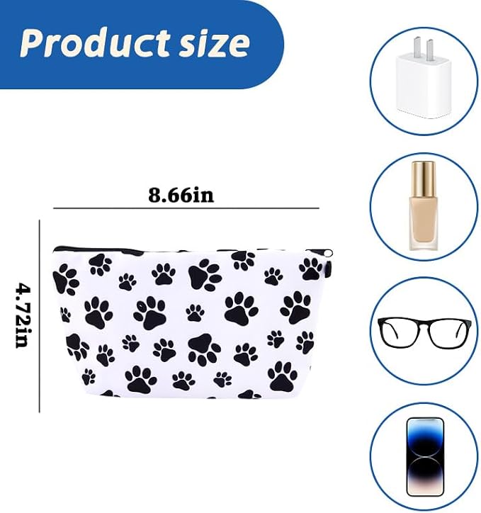 Dog Cat Paw Print Makeup Bag For Pet Lovers Cosmetic Bag for Daughter Son Birthday Christmas Gifts for Friend Travel Toiletry Zipper Pouch Dog Cat Footprint Organizer Bags Travel Accessories