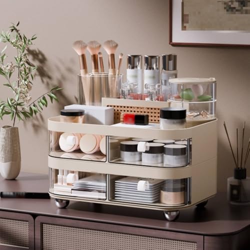 Cosmetic Organizer Makeup Storage Box With Drawers Desktop Vanity Organizer Beauty Holder Rotating PET Material dust‑resistant and space‑saving
