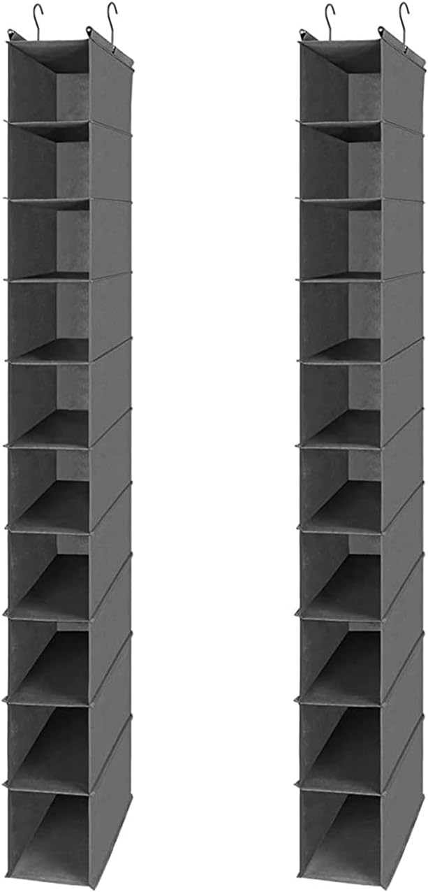 MAX Houser 10-Shelf Hanging Shoe Shelf Organizer for Closet,2 Pack Grey | Foldable Hanging Shoe Storage Shelf with 2 Metal Hooks, Space Saving Storage for Narrow Space