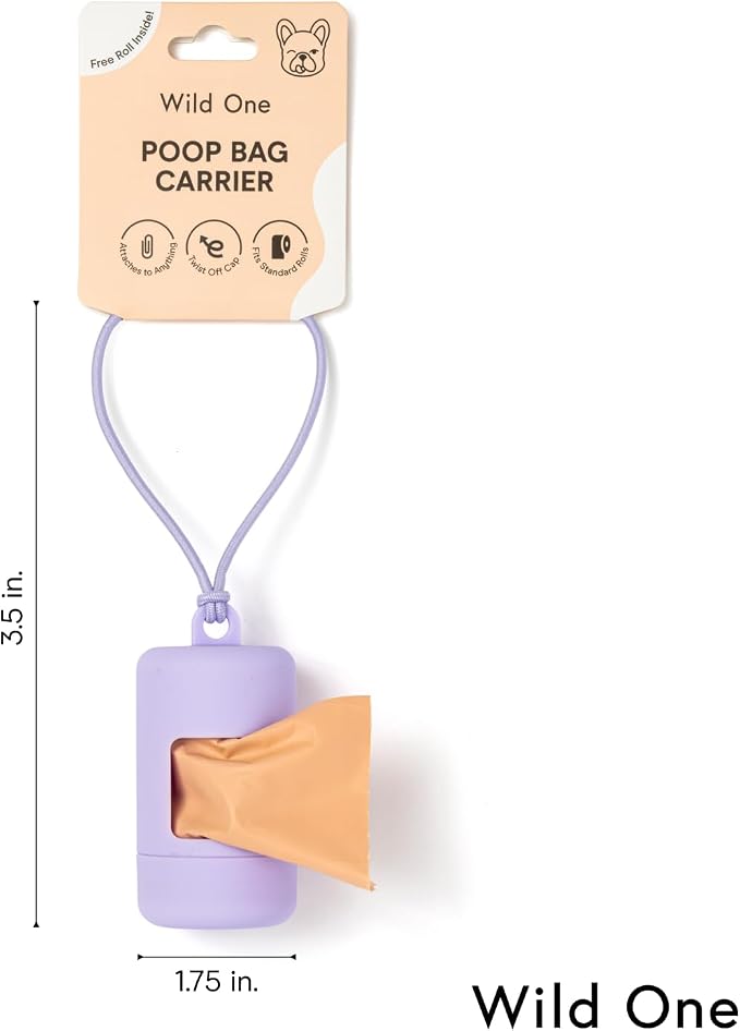 Wild One Dog Poop Bag Holder and Dispenser with Leash Attachment, Leak Proof, Easy Twist Top for Refills, Includes 1 Roll Bags, Spruce