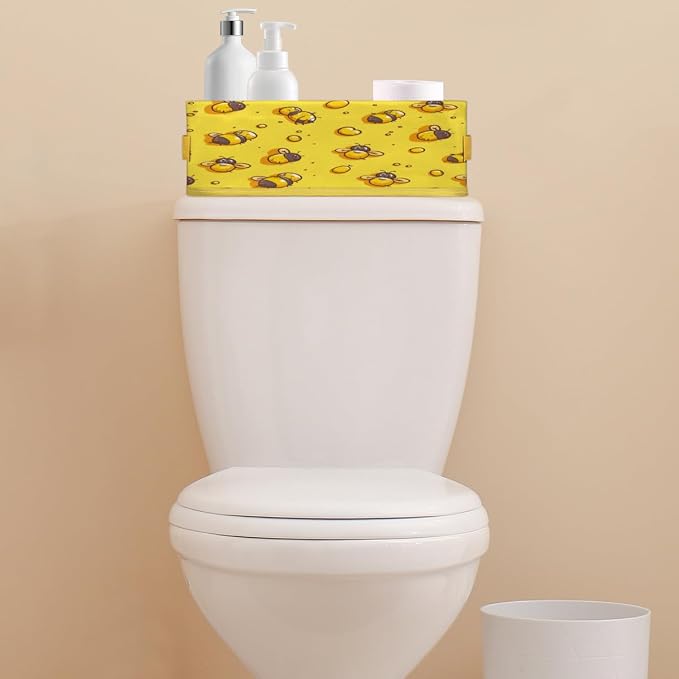 Yellow Bee Print Bathroom Storage Basket Waterproof Foldable Storage Bins with Handles Decorative Toilet Paper Storage Basket for Organizing for House Bathroom Toiletries