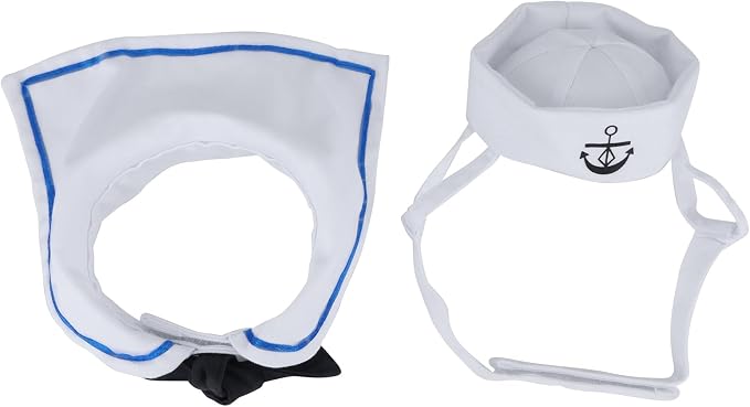Zopsc Pet Sailor Suit Cotton Cat Adjustable Hat and Cloak Set | Adjustable Cat Hat, Cotton Cloak Set with Hook and Loop Strap for Christmas, Halloween Party