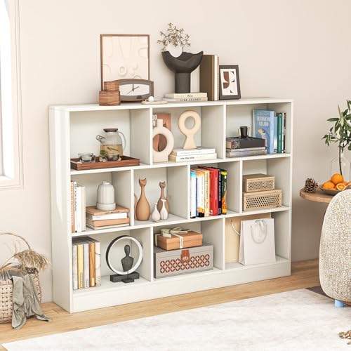 Giantex 10 Cube Bookcase, 4-Tier Freestanding Bookshelf w/ 10 Open Compartments, 2 Anti-Tipping Kits, Modern Display Cabinet, 41" Wood Cubby Storage Organizer for Living Room, Bedroom, White