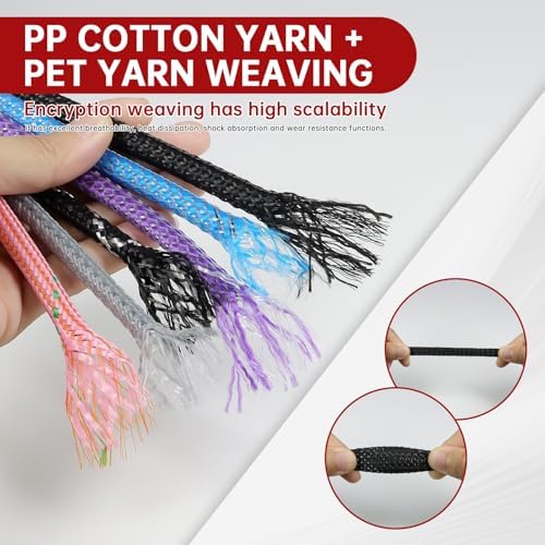 Braided Cable Management Sleeves, High Density PP Cotton Mixed PET Yarn Wire Loom for Automotive Wiring Harness & PC Computer Case Pets No Chew (Black Black, 4mm (5/32")-19ft)