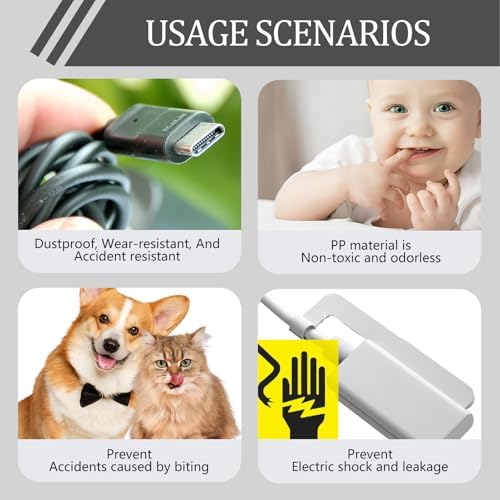 10 Pack Baby Proof Cord Covers, Universal Electrical Outlet Protectors for Toddlers, Pets, USB Chargers (Type-C, Lightning, Micro), Bite-Proof, Child-Safe Cable Organizers with Secure Locking Clasps