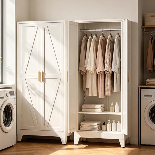 71" H Metal Storage Cabinets,Garage Cabinet,Broom Closet Storage Cabinet,White Storage Cabinets,Utility Cabinet
