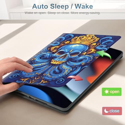 for Samsung Galaxy Tab A7 Lite 2021 (SM-T220/T225/T227) Tablet Protective Cover with Adjustable Stand and Magnetic Auto Wake/Sleep,Skull Octopus