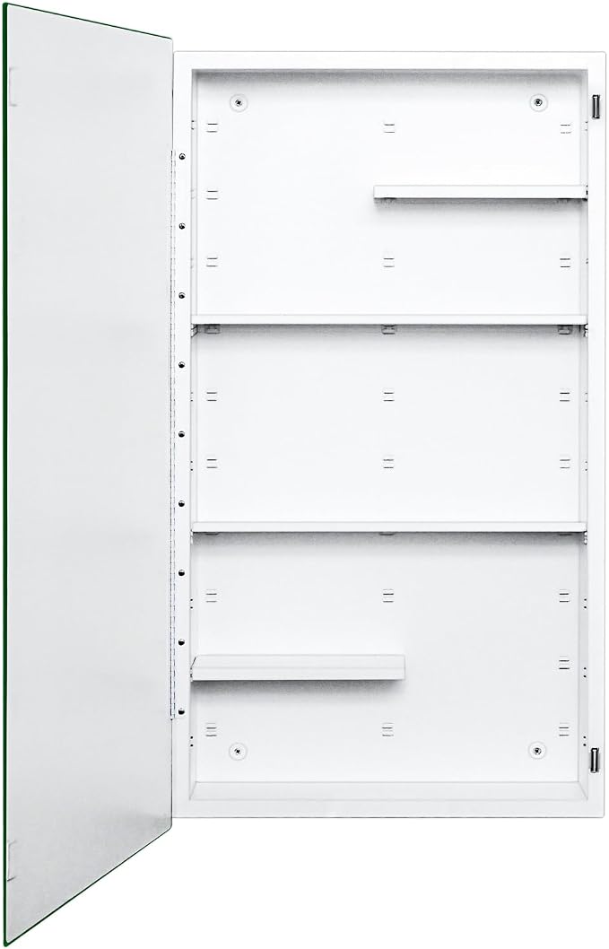 White Metal Medicine Cabinet, 20 x 36 Beveled Mirror, Surface Mount Storage | 20 x 36 Bathroom Mirror Cabinet with Adjustable Staggered Shelves, Continuous Piano Hinge, Reversible Door Swing, Matte White