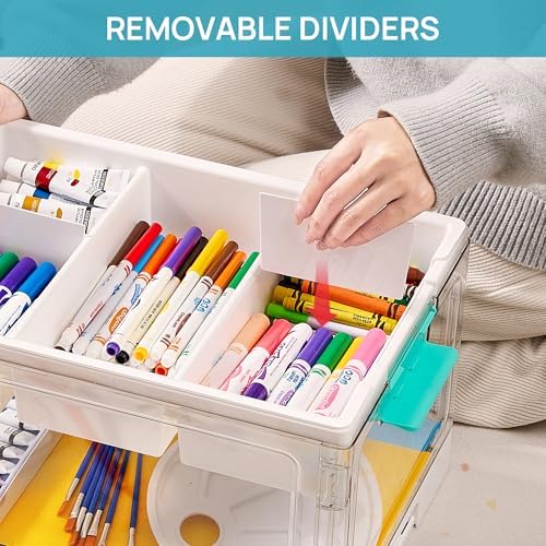 Vtopmart 4 Pack 6 Qt Clear Storage Bin with Lid and 1 Pack 24 Qt Craft Organzier with Removable Trays and Dividers