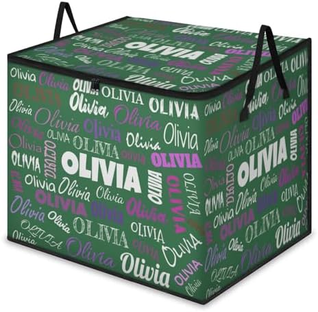 Personalized Storage Bags with Lid Large Blanket Clothes Organization and Storage Containers for Comforters,Bedding, Foldable Organizer with Reinforced Handle, Deep Froest Green