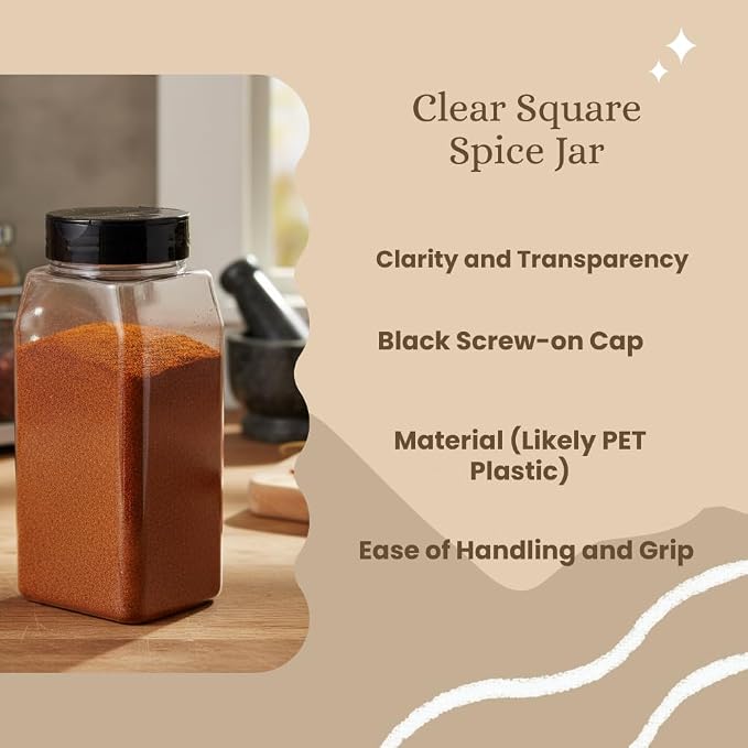 Pride Of India Large Clear Plastic Spice Jars w/Dual Sifter Cap | Food Grade BPA Free USA Made | 32 Fluid Ounce Capacity (Pack of 3)