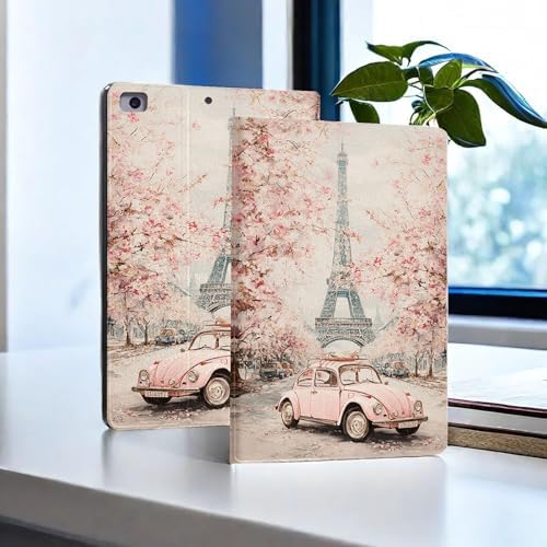 for Microsoft Surface Pro 7 Plus,Surface Pro 7/6/5/4 12.3" Tablet Case,Auto Wake/Sleep,Adjustable Stand Protective Cover - Paris Cherry Blossom Eiffel Tower
