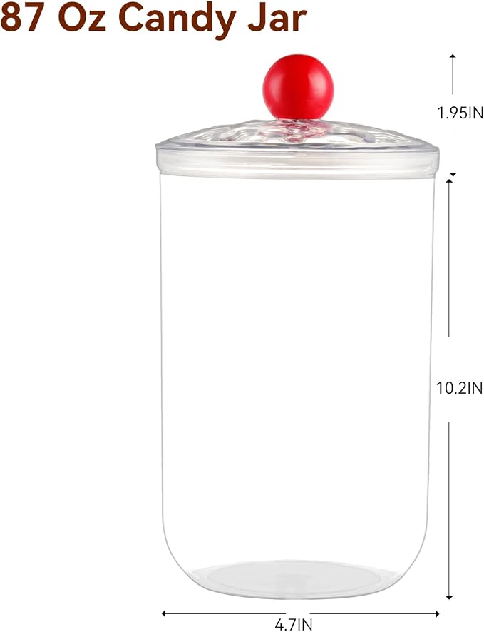 87 Oz Candy Jars with Lids - Clear Plastic Cookie Storage Containers Airtight Apothecary Canisters for Kitchen Home Decorative Pantry Office Party Organize Sugar Tea Coffee Snacks