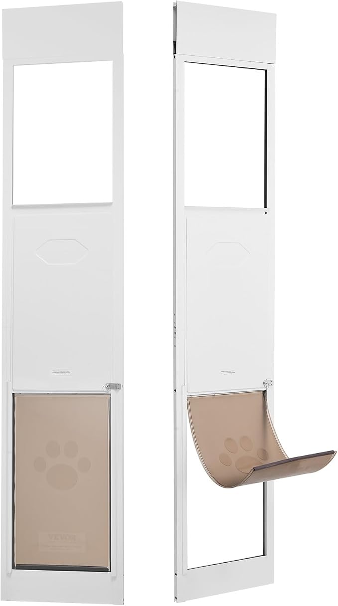 VEVOR Dog Door for Sliding Glass Door X-Large Doggy Door for Sliding Doors | For Dogs, 75 7/8"-80 11/16" Adjustable Height, Aluminum Frame, Tempered Glass, Pet Doors with Hinge Structure, Flap and Lock