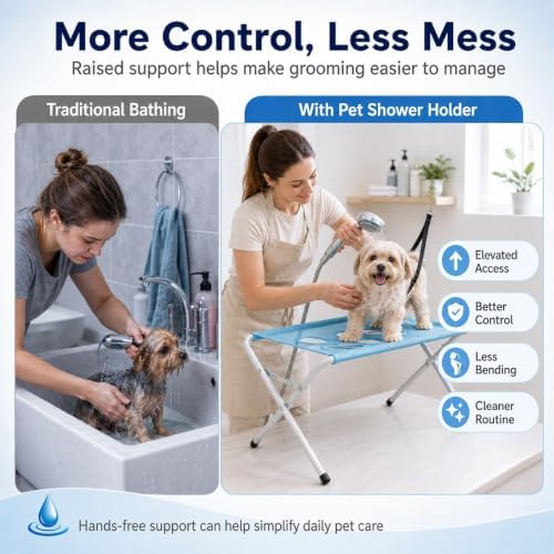 Foldable Pet Bathing Stand, Dog Grooming Hammock for Bathing (Gray) | Foldable Pet Bathing Stand with Quick-Dry 8-Hole Mesh, Stable Steel Grooming Rack for Washing and Nail Trimming