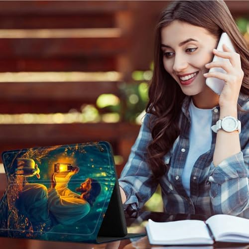 for Samsung Galaxy Tab A9 8.7 Inch 2023 (SM-X110/X115/X117) Case | Slim Leather Smart Cover with Multi-Angle Anti-Slip Stand [Auto Wake/Sleep] Shell for Women Men - Man Sheep Forest