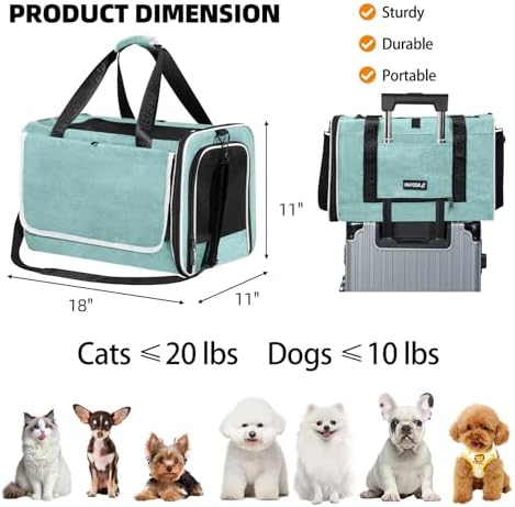 Cat Carrier for Travel, Soft-Sided, Top Loading, Privacy Curtain, to 20 lbs | Medium Pet Carry Bag Anxious Cat, Vet Visits Car Transport, Luggage Sleeve Suitcase Attachable Small Puppy Crate Kennel Teal
