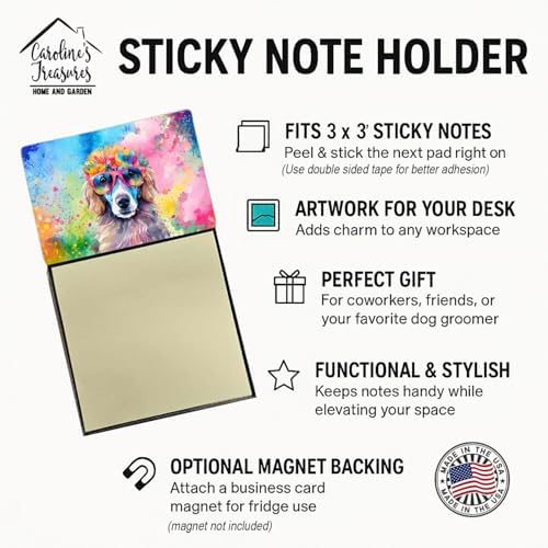 Caroline's Treasures Poodle Hippie Dawg Sticky Note Holder Refillable Dispenser Self-Sticky Note Pads, Memo Pads Blank Desk Accessories