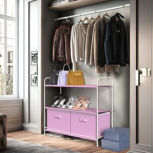 Simple Houseware 3-Tier Closet Storage with 2 Drawers, Pink