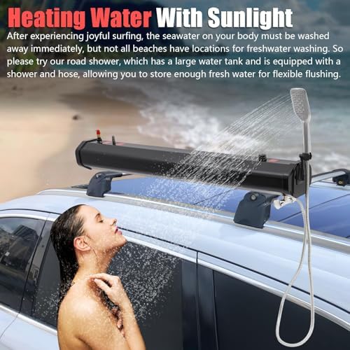 Sun-Powered Portable Roof Rack Water Tank – Pressurized Shower for Overlanding, Pet Washing, Gear Cleaning & Vehicle Storage – Includes 5.58ft Hose & Carry Bag (5.3Gal/20L)