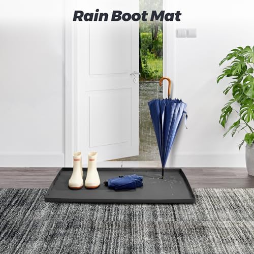 HUUSMOT Under Sink Mat 28" x 22", Extra Thick Waterproof Silicone Liner, Cabinet Protector Tray Organizer for Kitchen (Black)