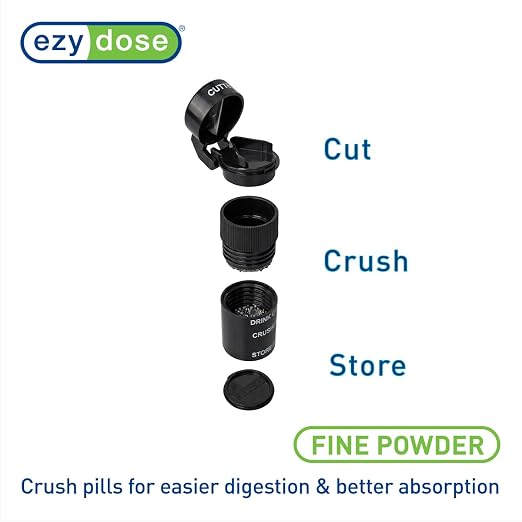 Ezy Dose 3 Compartment Pill Crusher, Cutter & Grinder, Drinking Cup, Black
