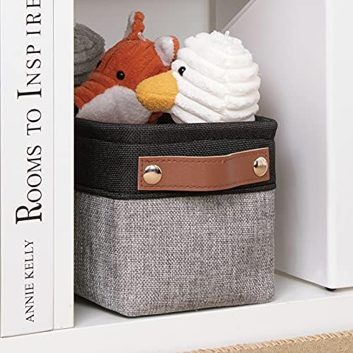 DULLEMELO Fabric Bathroom Storage Bin with Leather Handles, Narrow Organizer for Towels, Toilet Paper Rolls, Storage Basket for Back of Toilet, Vanities, Shelves & Cabinets (Black&Gray)