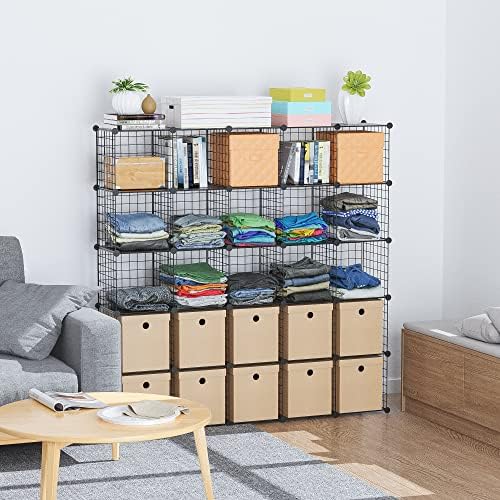 HUBSON Wire Cube Storage Organizer, Book/Toy/Craft/Potted Plants and petCloset Organizers and Storage Shelves, 12-Cube Freely Combinable Metal Grids Storage Shelf,Black Plus Iron