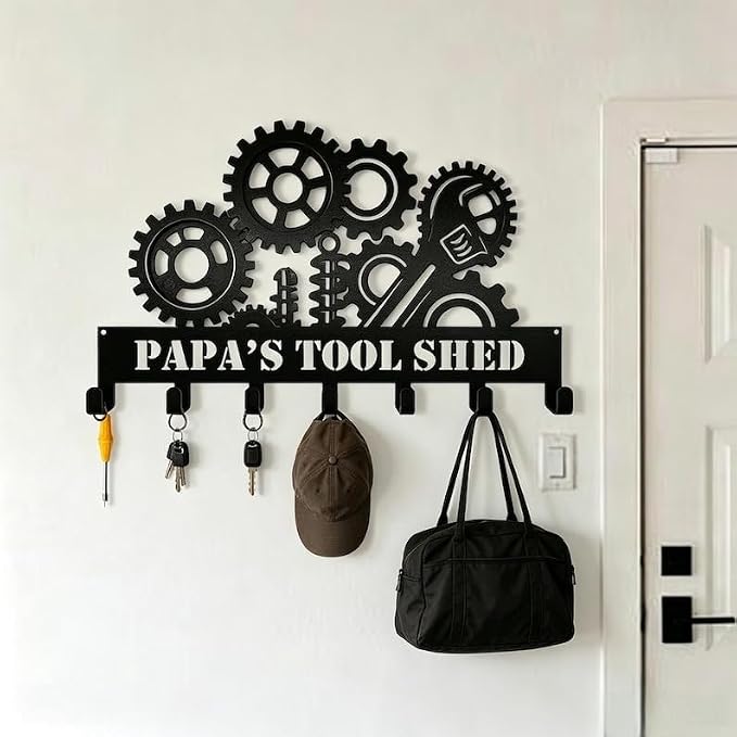 Custom Text Gear Tool Wall Hook Rack, Personalized Garage Organizer | Key Holder Wall Mount, Dog Lover Gifts, Metal Decor, House Warming Gifts New Home, Dog Leash Holder for Wall