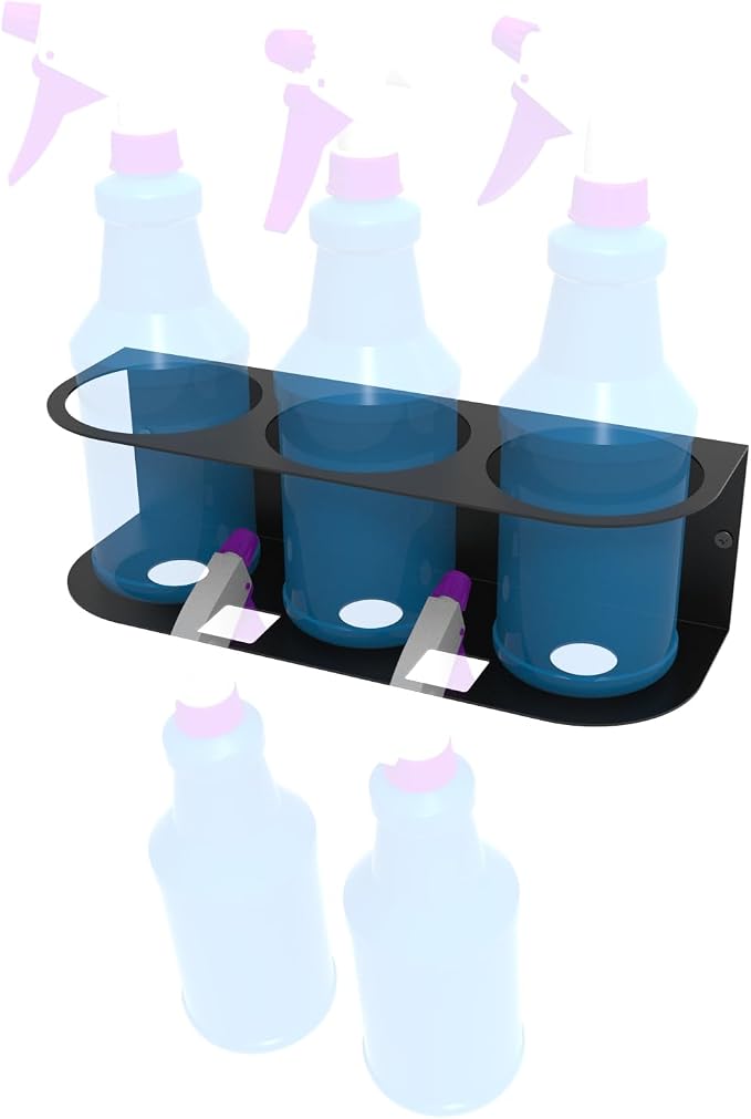 3 Spray Bottles Holder, Steel Wall Mount Storage Organizer | Heavy Duty for All-Purpose at Garage and Home (SBH-3B1Pc)