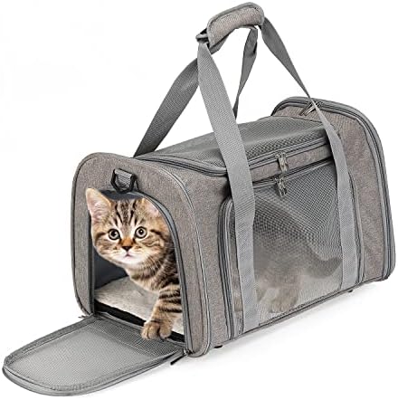Mr. Pen- Pet Carrier, 17.5" x 11.2" x 11.5", Medium Size, Gray | Portable Travel Carrier for Small Pets, Cats & Small Dogs, Breathable Mesh, Safety Inner Leash