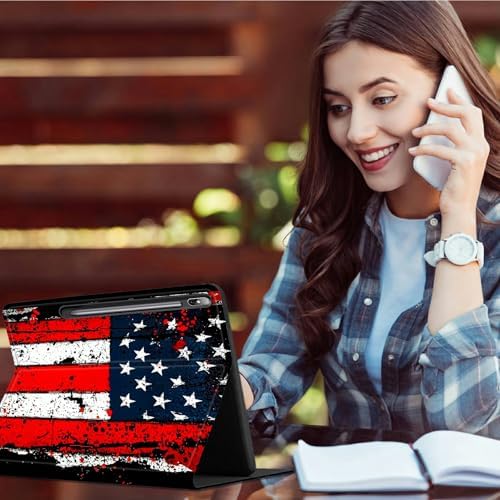 Case for Samsung Galaxy Tab S8 Plus 2022/S7 FE 2021/S7 Plus 2020 12.4" | Slim Leather Smart Cover with Multi-Angle Anti-Slip Stand [Auto Wake/Sleep] Shell for Women Men, Vintage Black Flag