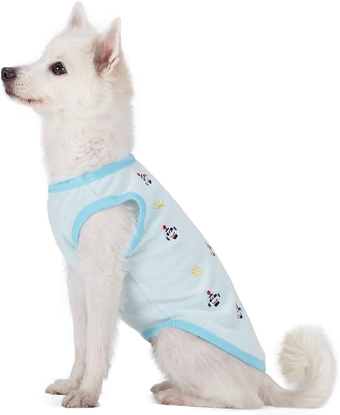 Blueberry Pet Pack of 2 Soft & Comfy Terry Cotton Pastel Blue Affection Sleep & Play Dog Pajamas & Tank Top T Shirt, Back Length 12", Clothes for Unisex Dogs