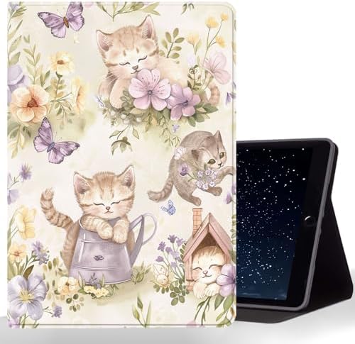 Tablet Case for iPad Air 13" M3/M2,iPad Pro 12.9" 6th/5th/4th/3rd Generation,Shockproof Protective Cover with Stand,Auto Wake/Sleep,Cat Flower Butterfly