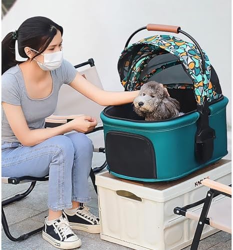 4 Wheels Pet Stroller Dog Cat Travel Stroller Lightweight Folding Crate Stroller 360° Front Wheel with Storage Basket + Cup Holder Basket Can Be Used Alone Holds Pets Up to 20 Kg / 44 Lbs ( Color : Gr