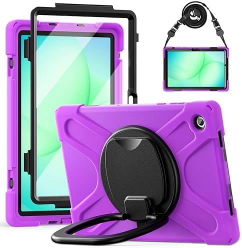 Rugged Protective Case Compatible with Samsung Galaxy Tab A11 Plus/A11 + 11" 2023 SM-X230, Military-Grade Shockproof Cover with 360° Rotating Stand & Built-in Screen Protector (Purple)