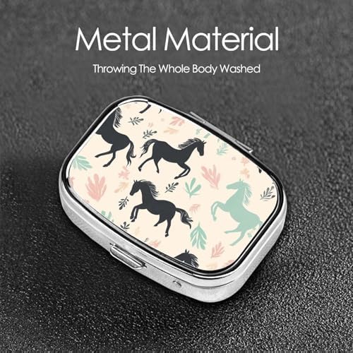 Pill Box 2 Compartment Medicine Pill Case for Pocket or Purse Mini Metal Pill Holder Cute Horse Pill Case Vitamin Organizer Portable Travel Pill Container to Hold Supplements Vitamins