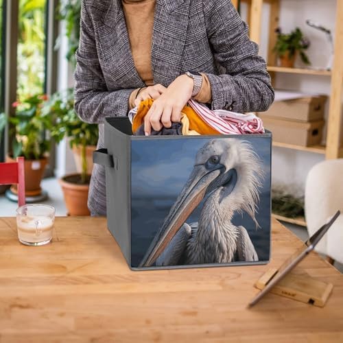 2PCS Foldable Storage Bins Realistic Pelican Printed Storage Container With Handle Large Capacity Storage Boxes Storage Cubes for Household Organization Shelves
