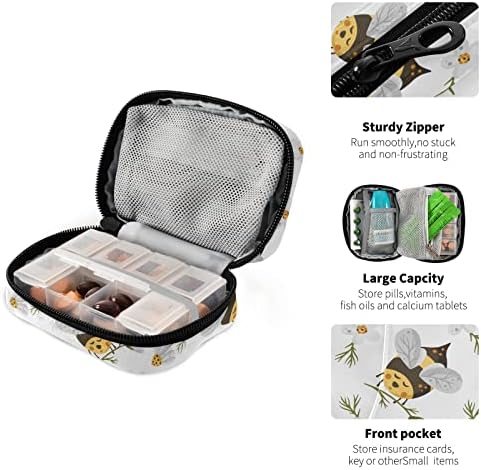Vintage Daisy Bee Pill Box 7 Day Pill Case Travel Pill Organizer Bag with Zipper Portable Weekly Case Compact Size for Vitamin Supplement Holder