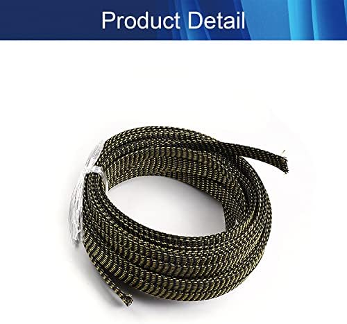 Jutagoss PET Expandable Braided Cable Sleeve, 32.8ft - 1/2 inch Black Gold Cable Management Sleeve, Wire Loom Tube Cord Protector for USB Cable, Power Cord, Audio Video and More, 1Pc