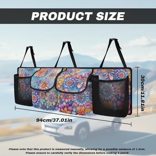 Dreaweet Boho Floral Trunk Organizer for Car Women Car Trunk Backseat Organizer Large SUV Hanging Storage Bag with 4 Pockets Foldable Car Seat Organizers and Storage for SUV Vehicle Trucks